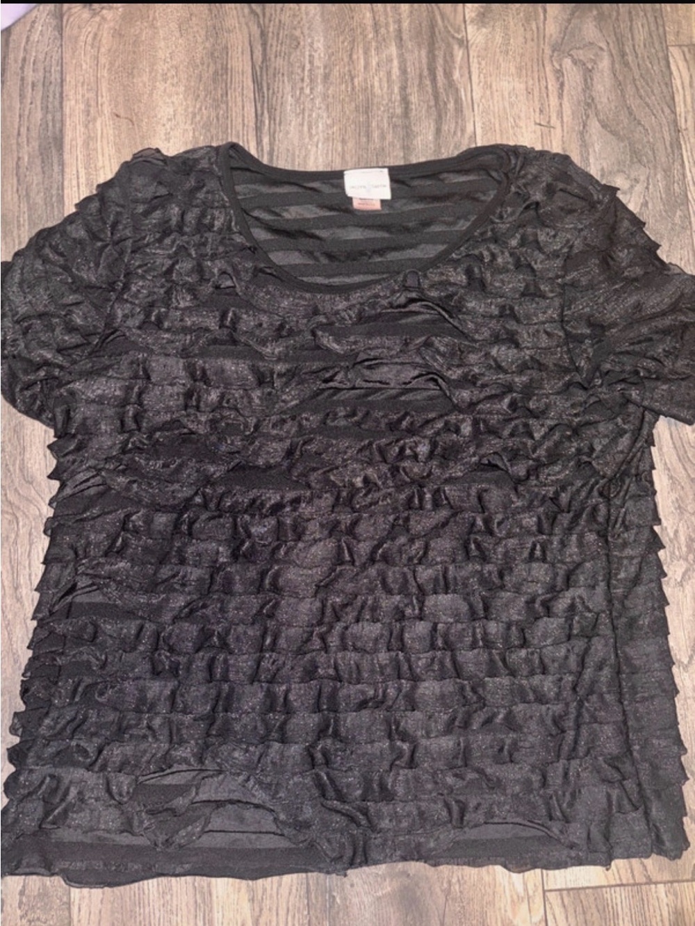 Jaclyn Smith Black Ruffled Short Sleeve Tee
